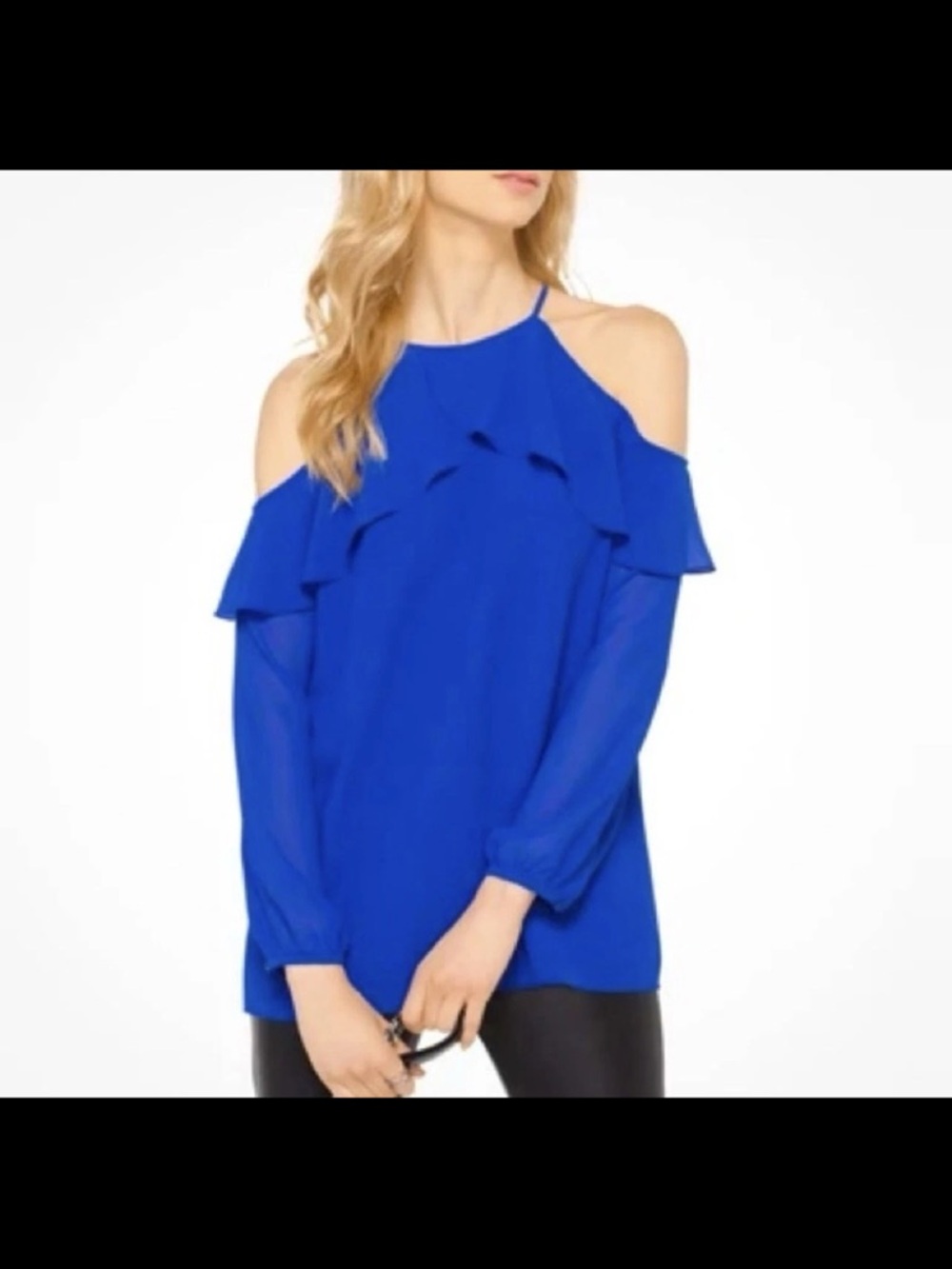 MICHAEL Michael Kors Cobalt Cold-Shoulder Ruffle Tunic